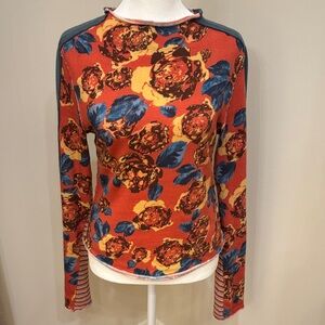 We The Free Floral Long Sleeve Top - Orange and Blue